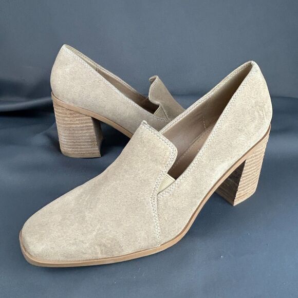 JOIE Wevenly Suede Leather Block Heel Shoes Tan Slip On Loafers Size 9.5 NEW - Picture 9 of 16